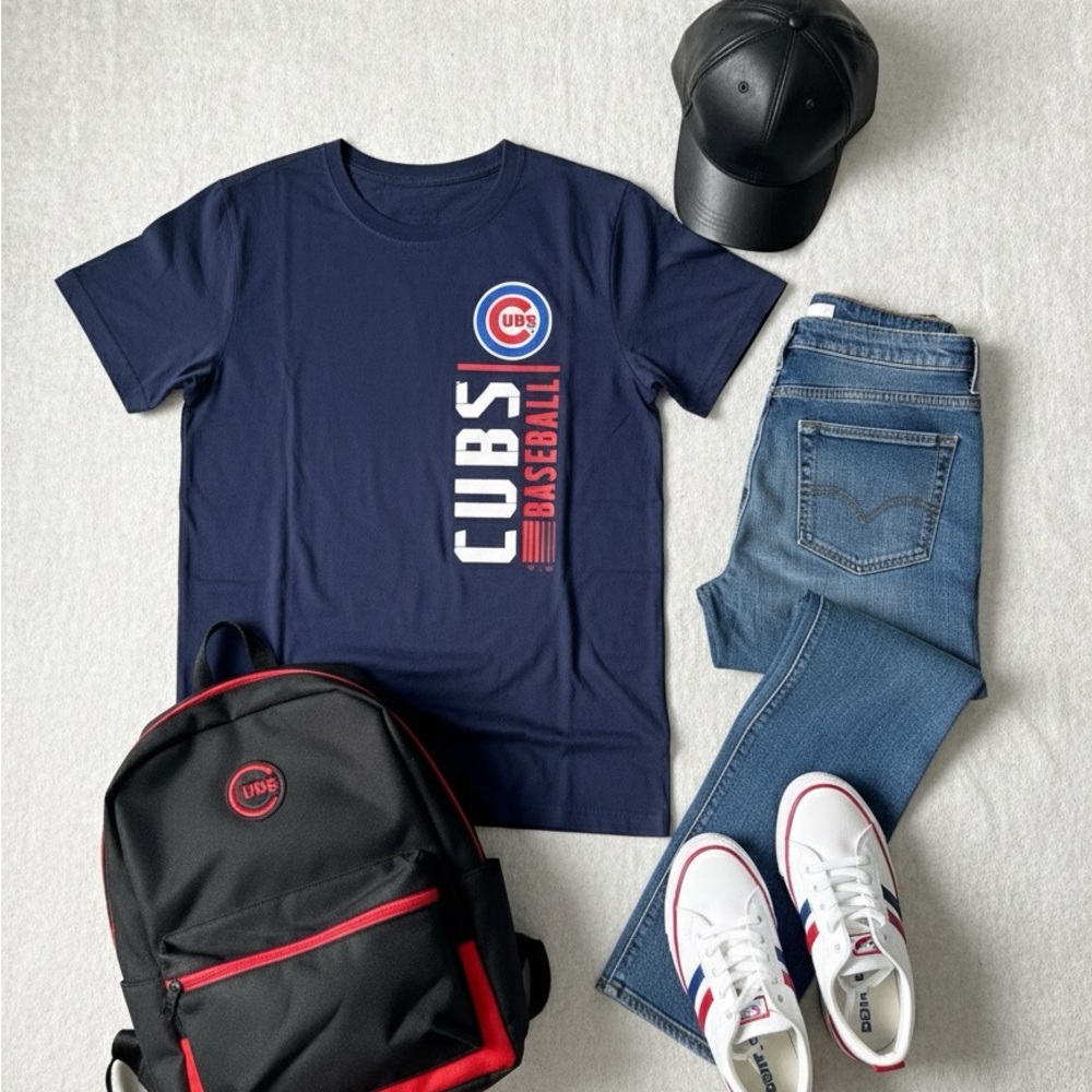Fanatics Chicago Cubs Vertical Logo T-Shirt | Navy Blue | Size M
